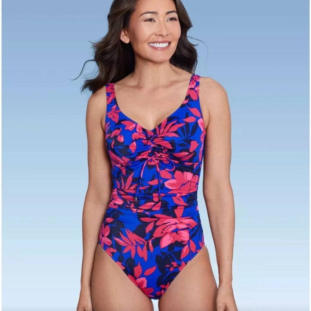 Aqua Green Women's One Piece Swimsuit Cinch- Front Swimsuit Bathing Suit Sz: s